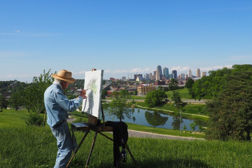 Older Americans need the greatest Generation Benefits Act. A man painting in retirement
