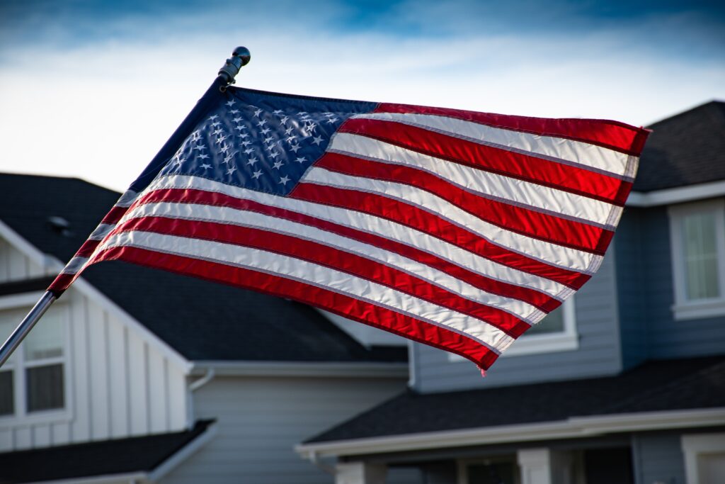 Retirement home residents American flag