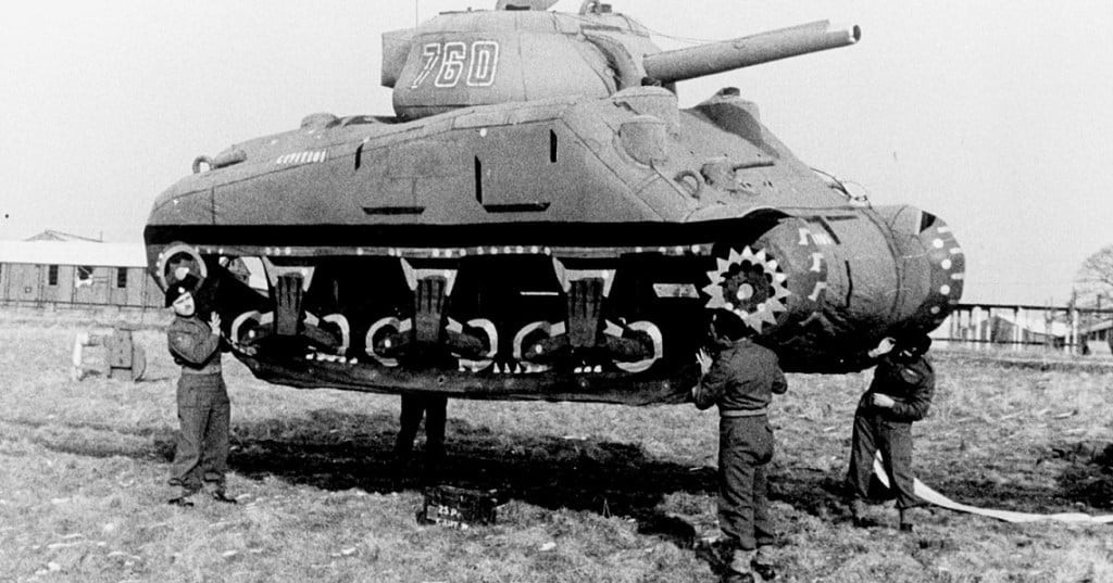 Ghost Army moving inflatable tank during WW II.